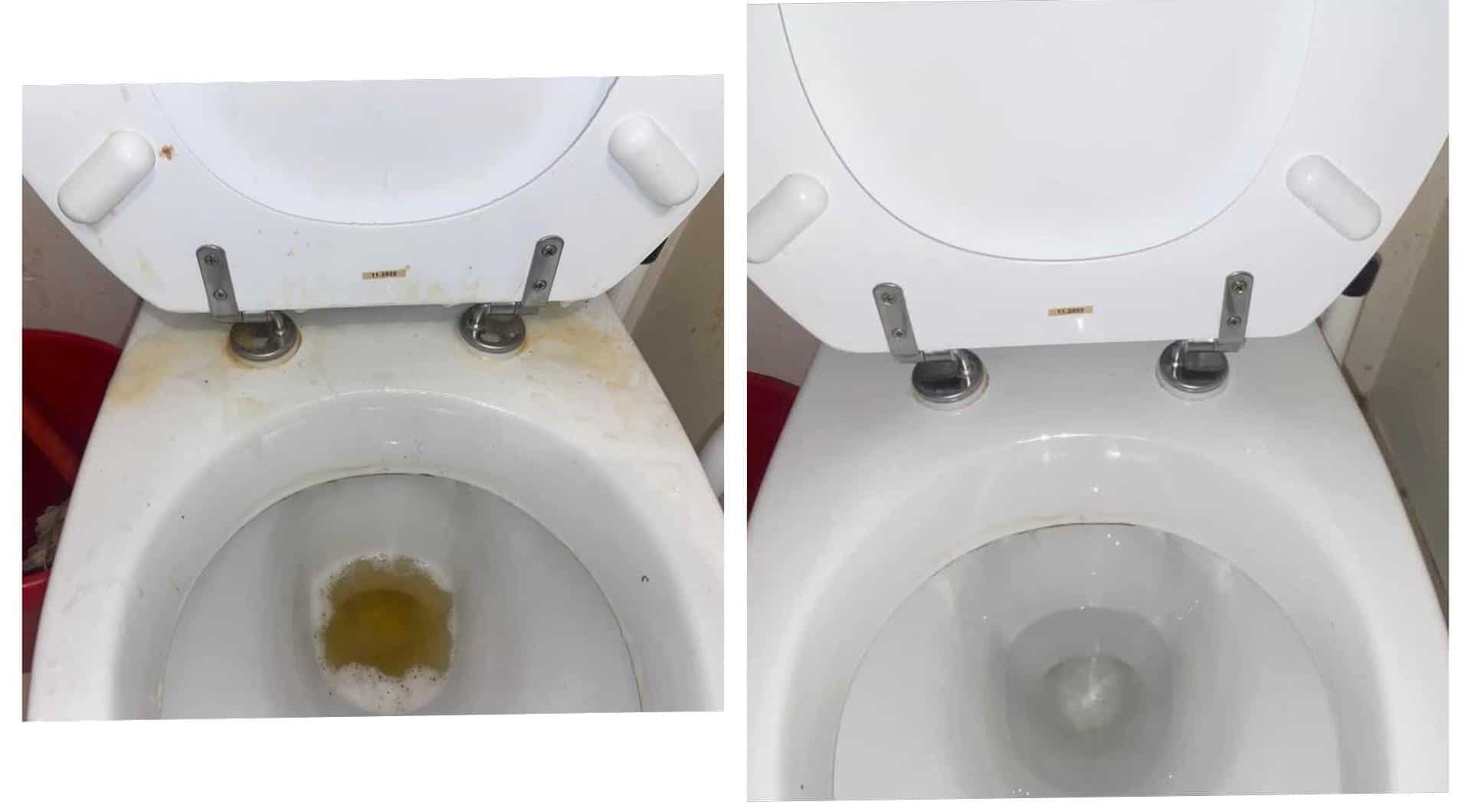 Toilet cleaning before and after